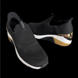 Skechers Black and Gold Women's Slip-On Sneakers